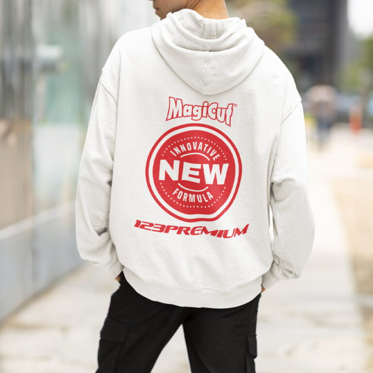 Model White T shirt Long Sleeve MagiCut 123Premium New Innovative Logo 1