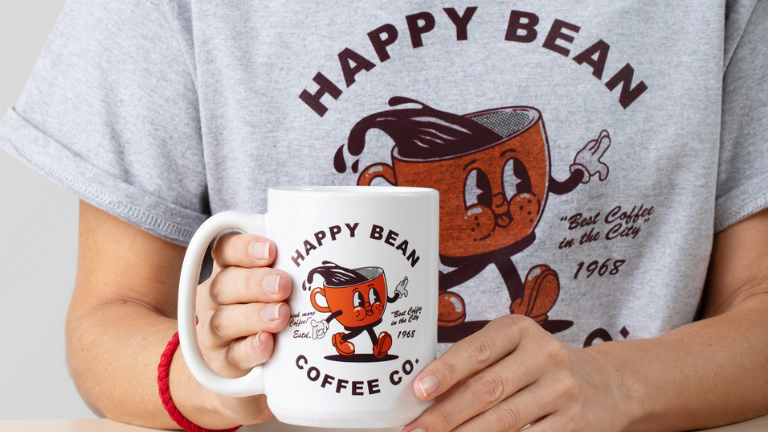 Sublimation Mug White Happy Bean Design T shirt Model