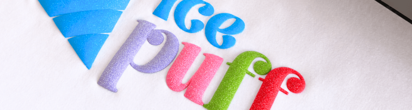Close Up Heat Press MagiCut Puff Glitter T shirt White Colored Ice Puff Design